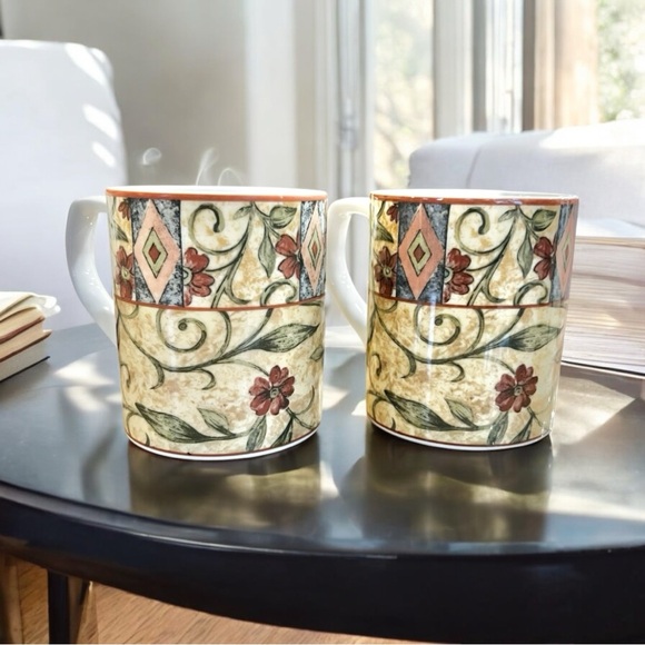 Royal Doulton Everyday Cinnabar Floral Coffee Mug Cup Fine China Set of 2 Used - Picture 2 of 12